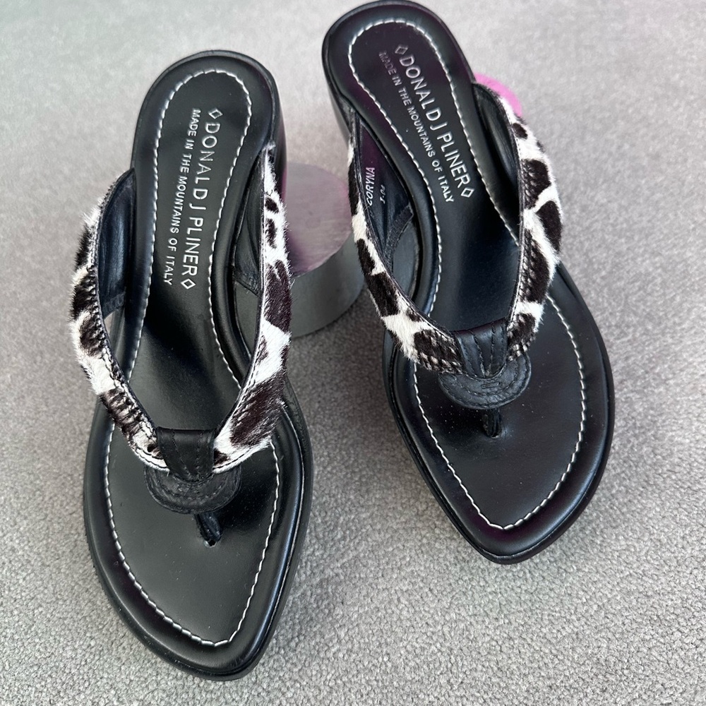 Donald J. Pliner Black and White Pony Fur Sandals